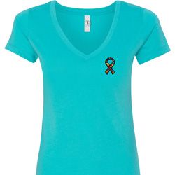 Autism Ribbon Pocket Print Ladies V-neck Shirt