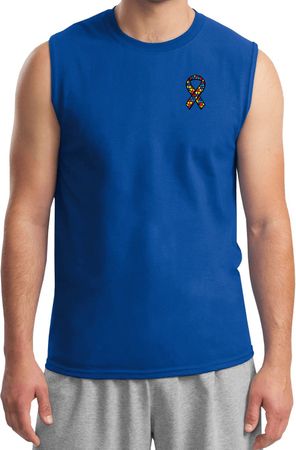 Autism Ribbon Pocket Print Muscle Shirt