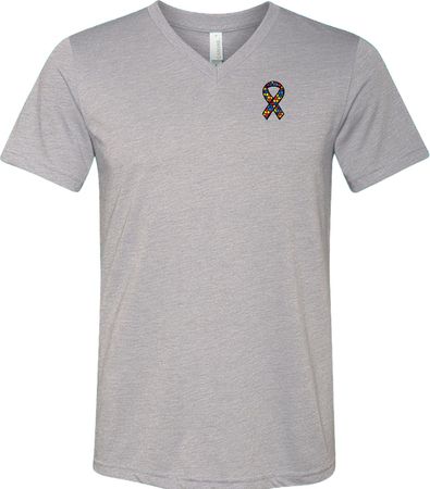 Autism Ribbon Pocket Print Tri Blend V-neck