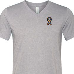 Autism Ribbon Pocket Print Tri Blend V-neck