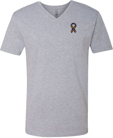 Autism Ribbon Pocket Print V-neck Shirt