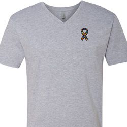 Autism Ribbon Pocket Print V-neck Shirt