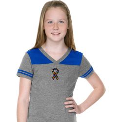 Autism Ribbon Small Print Girls Football Tee