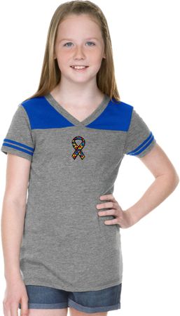 Autism Ribbon Small Print Girls Football Tee