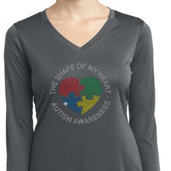 Autism Shape of My Heart Ladies Dry Wicking Long Sleeve