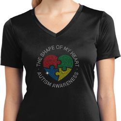 Autism Shape of My Heart Ladies Dry Wicking V-neck