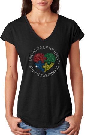 Autism Shape of My Heart Ladies Tri Blend V-neck
