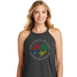 Autism Shape of My Heart Ladies Tri Rocker Tank Top