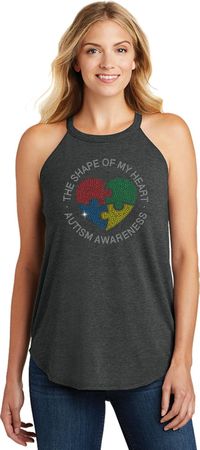 Autism Shape of My Heart Ladies Tri Rocker Tank Top