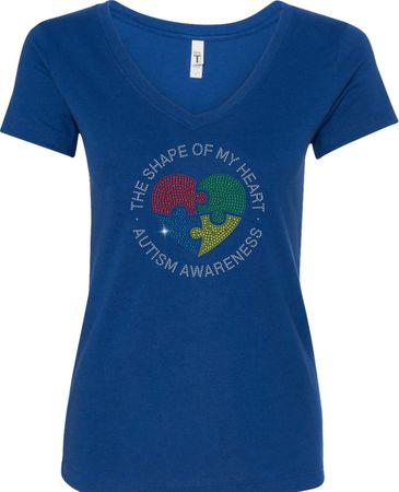 Autism Shape of My Heart Ladies V-Neck