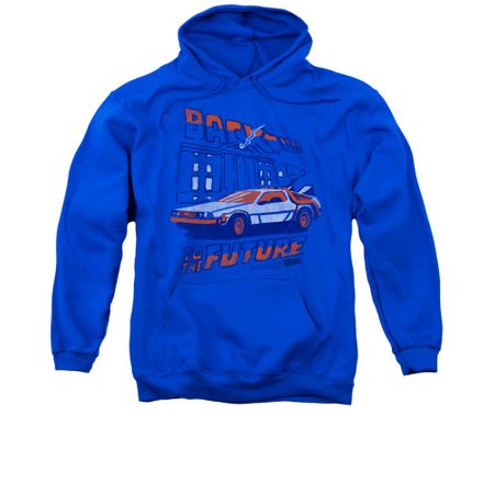 Back To The Future Hoodie Sweatshirt Lightning Strikes Royal Blue Adult Hoody Sweat Shirt