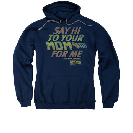 Back To The Future Hoodie Sweatshirt Say Hi Navy Blue Adult Hoody Sweat Shirt