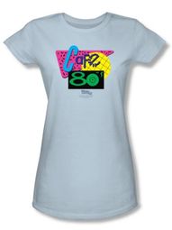 Back To The Future II Juniors T-shirt Movie Cafe 80s Light Blue Shirt