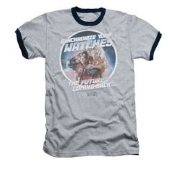 Back To The Future II Ringer Shirt Synchronize Watches Adult Heather/Navy Tee T-Shirt