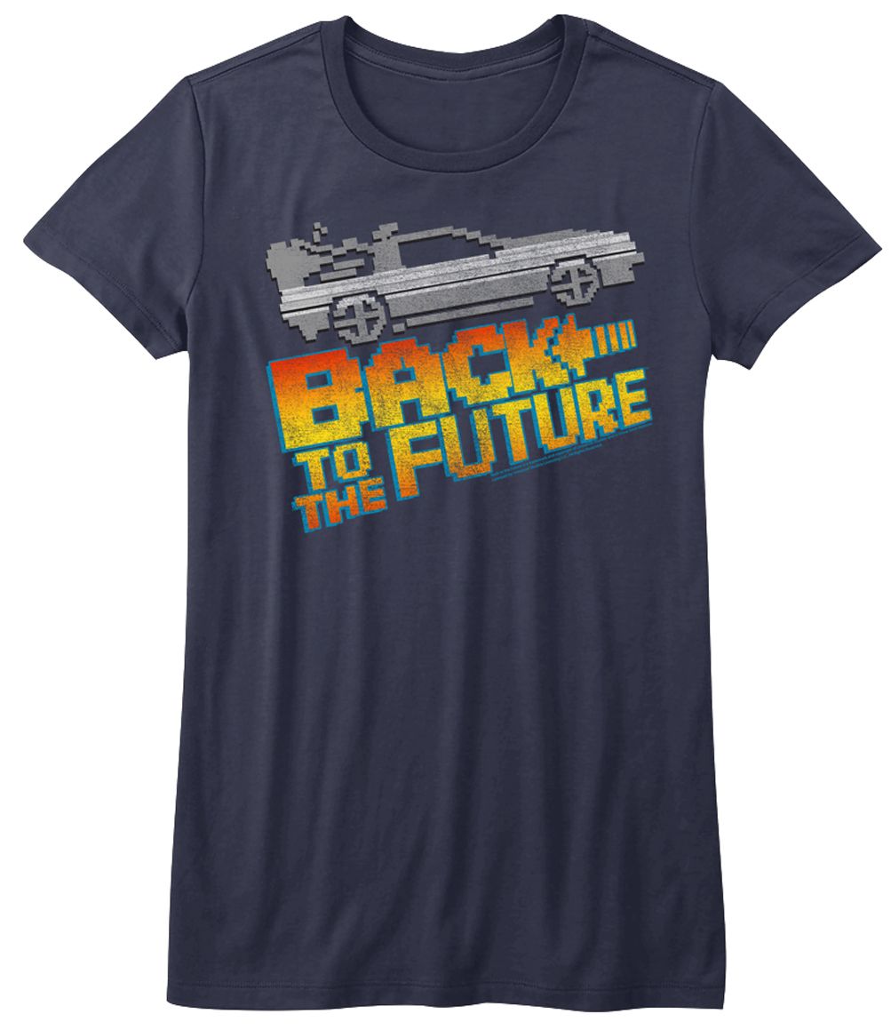 Back To The Future Juniors Shirt 8Bit DeLorian Blue Tee TShirt Back
