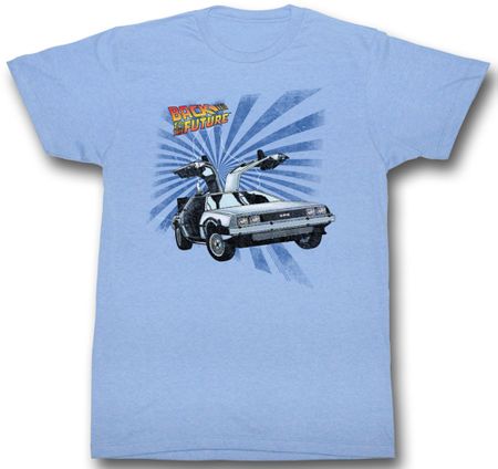 Back To The Future Shirt Lightning DeLorean Light Blue Tee T-Shirt