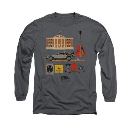 Back To The Future Shirt Items Long Sleeve Charcoal Tee T-Shirt