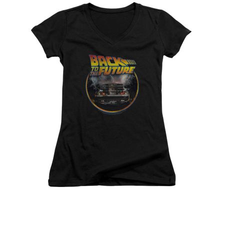 Back To The Future Shirt Juniors V Neck Back Black Tee T-Shirt