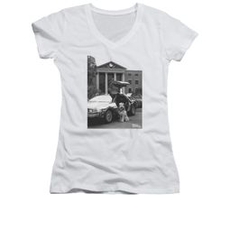 Back To The Future Shirt Juniors V Neck Einstein White Tee T-Shirt