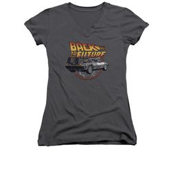 Back To The Future Shirt Juniors V Neck Time Machine Charcoal Tee T-Shirt
