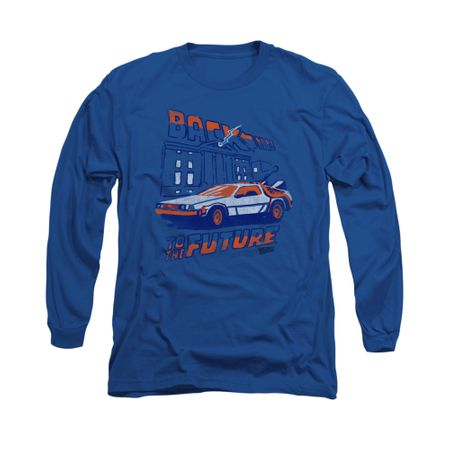 Back To The Future Shirt Lightning Strikes Long Sleeve Royal Blue Tee T-Shirt