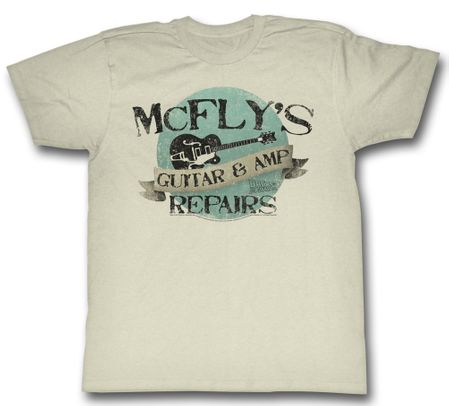 Back To The Future Shirt McFly's Guitar & Amp Repair Natural T-Shirt