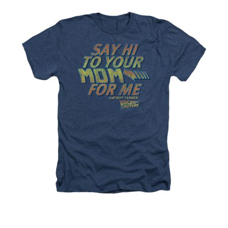 Back To The Future Shirt Say Hi Adult Heather Navy Blue Tee T-Shirt