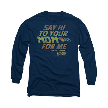 Back To The Future Shirt Say Hi Long Sleeve Navy Blue Tee T-Shirt