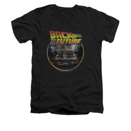 Back To The Future Shirt Slim Fit V Neck Back Black Tee T-Shirt