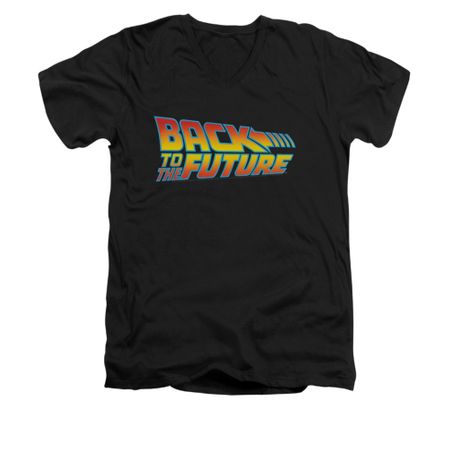 Back To The Future Shirt Slim Fit V Neck Logo Black Tee T-Shirt