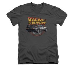 Back To The Future Shirt Slim Fit V Neck Time Machine Charcoal Tee T-Shirt