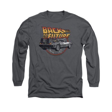 Back To The Future Shirt Time Machine Long Sleeve Charcoal Tee T-Shirt