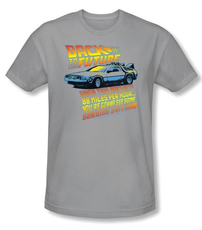 Back To The Future Slim Fit T-shirt 88 Mph Adult Silver Tee Shirt
