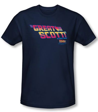 Back To The Future Slim Fit T-shirt Great Scott Adult Navy Blue Shirt