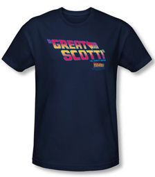 Back To The Future Slim Fit T-shirt Great Scott Adult Navy Blue Shirt
