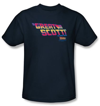 Back To The Future T-shirt Movie Great Scott Adult Navy Blue Tee Shirt