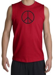 BASIC PEACE BLACK Sign Symbol Adult Muscle Shirt Shooter - Red