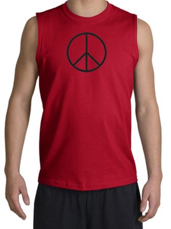BASIC PEACE BLACK Sign Symbol Adult Muscle Shirt Shooter - Red