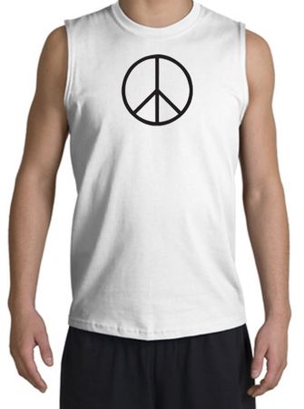 BASIC PEACE BLACK Sign Symbol Adult Muscle Shirt Shooter - White