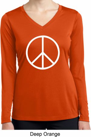 Basic White Peace Ladies Dry Wicking Long Sleeve Shirt
