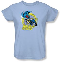 Batgirl Ladies T-shirt - Batgirl Motorcycle Dc Comics Light Blue