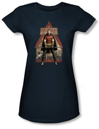 Batman Juniors T-Shirt - Arkham City Arkham Robin Navy Tee