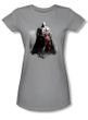 Batman Juniors T-Shirt - Arkham City Harley And Bats Silver Tee