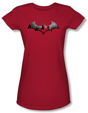 Batman Juniors T-Shirt - Arkham City In The City Red Tee