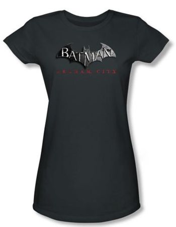 Batman Juniors T-Shirt - Arkham City Logo Charcoal Tee