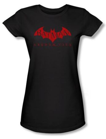 Batman Juniors T-Shirt - Arkham City Red Bat Black Tee