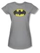 Batman Juniors T-Shirt - Retro Bat Logo Distressed Silver Grey Tee