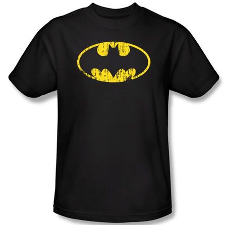 Batman Kids T-Shirt - Classic Logo Distressed Youth Black Tee