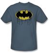 Batman Kids T-Shirt - Dripping Brick Wall Shield Youth Slate Blue Tee
