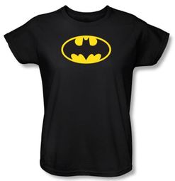 Batman Ladies T-Shirt - Classic Logo Black Tee